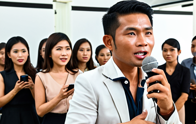**

A Thai auctioneer in a modern auction house, energetically calling out bids. He's wearing a smart-casual outfit, microphone in hand, with a confident expression. The background shows a diverse crowd of potential buyers, some using their smartphones to research or bid. Focus on capturing the dynamic energy and excitement of a live auction in Thailand.

**