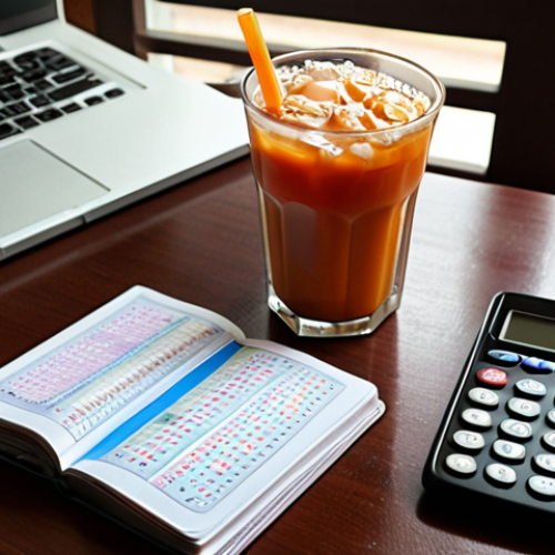 Home 21 **Prompt:** "A well-organized study desk with Thai textbooks, a calculator, and a mobile phone displaying a practice auction exam app. A cup of Thai iced tea is nearby. Focus on a sense of focused learning and preparation, in a modern Thai home setting."