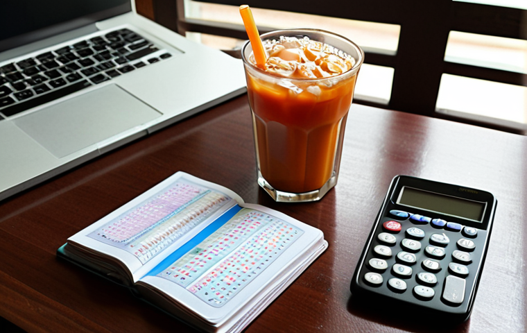 **Prompt:** "A well-organized study desk with Thai textbooks, a calculator, and a mobile phone displaying a practice auction exam app.  A cup of Thai iced tea is nearby. Focus on a sense of focused learning and preparation, in a modern Thai home setting."