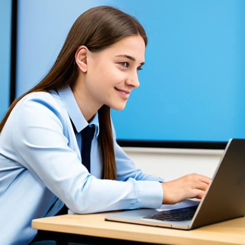 Home 10 A professional young adult, fully clothed in modest, appropriate attire, is actively engaged in an online study session using a sleek laptop in a bright, modern co-working space. The screen displays a video call with another study partner, highlighting collaborative learning in the digital age. Books and notes are neatly arranged nearby. The scene emphasizes seamless technology integration for educational purposes. Appropriate content, safe for work, fully clothed, professional, perfect anatomy, correct proportions, natural pose, well-formed hands, proper finger count, natural body proportions, professional photography, high quality.