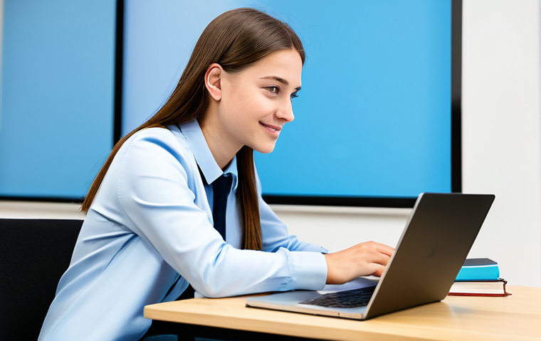 A professional young adult, fully clothed in modest, appropriate attire, is actively engaged in an online study session using a sleek laptop in a bright, modern co-working space. The screen displays a video call with another study partner, highlighting collaborative learning in the digital age. Books and notes are neatly arranged nearby. The scene emphasizes seamless technology integration for educational purposes. Appropriate content, safe for work, fully clothed, professional, perfect anatomy, correct proportions, natural pose, well-formed hands, proper finger count, natural body proportions, professional photography, high quality.