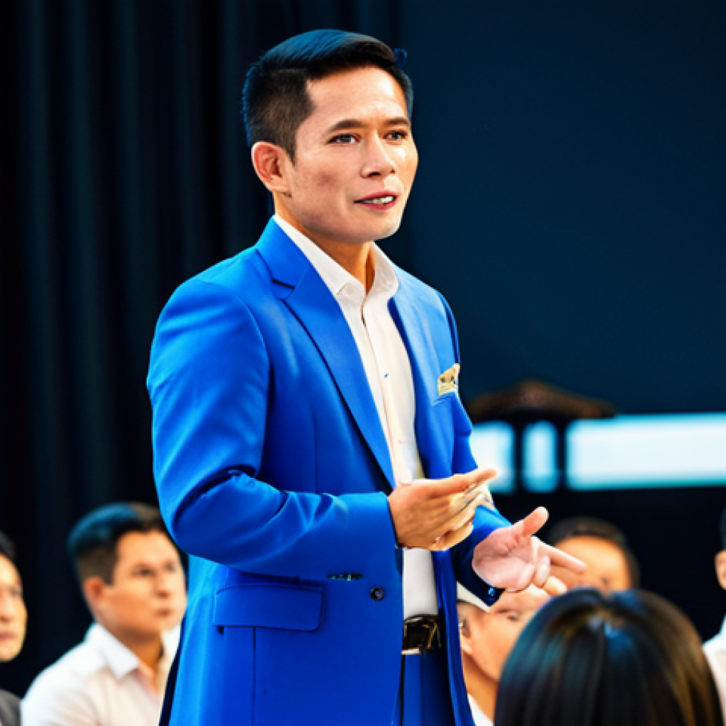 경매사 실기시험 평가 항목과 기준 - Confident Auctioneer on Stage**

"A professional Thai auctioneer on a brightly lit stage, fully clot...