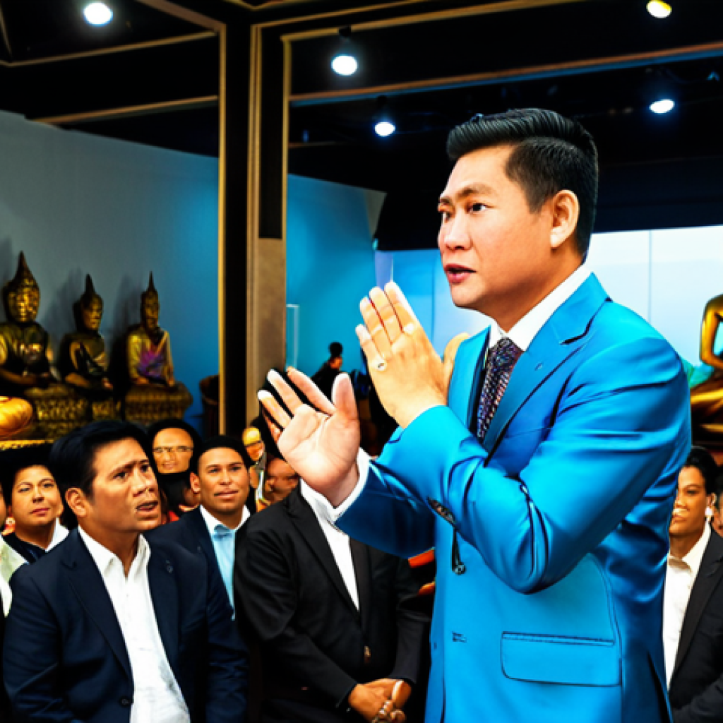 경매사 자격증 취득 후 경력 개발 전략 작성 - **Prompt:** A confident, professional auctioneer in a modern Bangkok auction house, wearing a stylis...