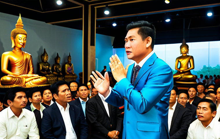 경매사 자격증 취득 후 경력 개발 전략 작성 - **Prompt:** A confident, professional auctioneer in a modern Bangkok auction house, wearing a stylis...