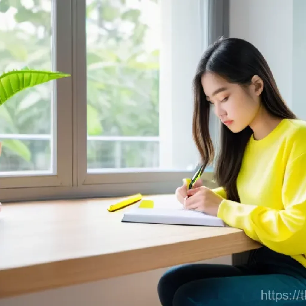 경매사 필기시험 시간 관리법 - **Prompt:** A focused Thai university student, mid-20s, female, with neatly tied dark hair, wearing ...