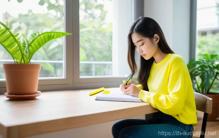 경매사 필기시험 시간 관리법 - **Prompt:** A focused Thai university student, mid-20s, female, with neatly tied dark hair, wearing ...