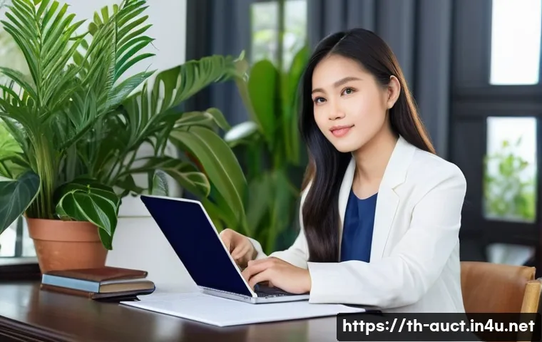 경매사 자격증 준비비용 절감 방법 - **Prompt:** "A young Thai woman, in her early 20s, with a bright and determined expression, sits com...