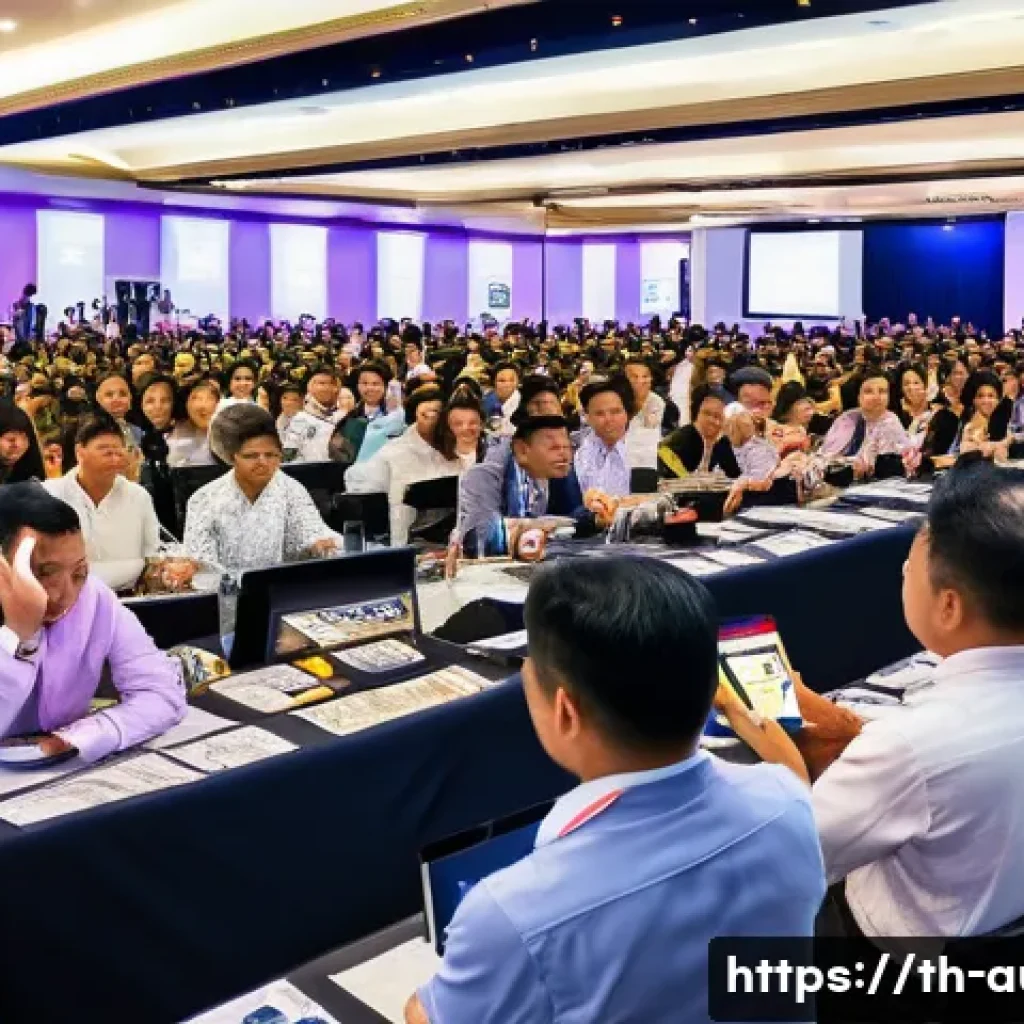 경매사 자격증 없이 입문하는 방법 - A vibrant indoor auction scene in Thailand featuring diverse participants in casual business attire ...