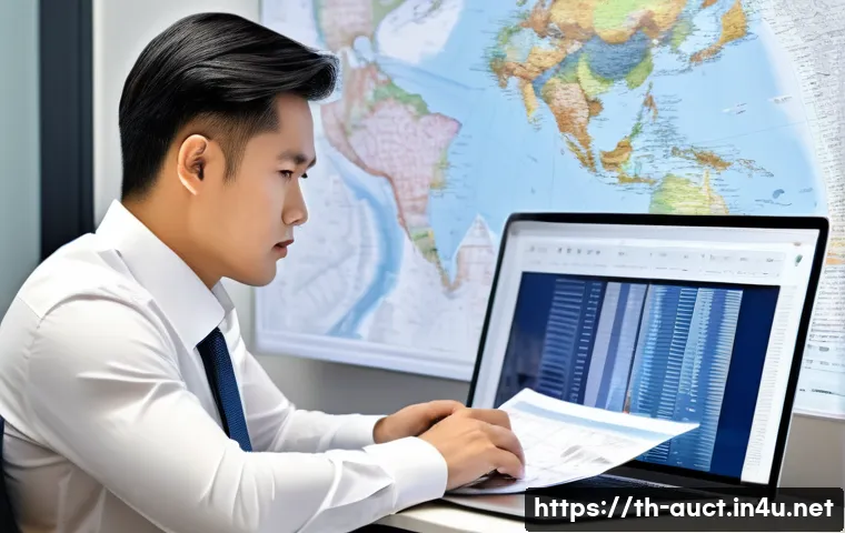 경매사 관련 단기 강의 프로그램 - A professional Thai real estate investor carefully studying detailed market data on a laptop and pri...