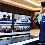 경매사 직업 만족도 조사 결과 - A professional auctioneer in a modern Thai auction house, confidently managing a live bidding sessio...