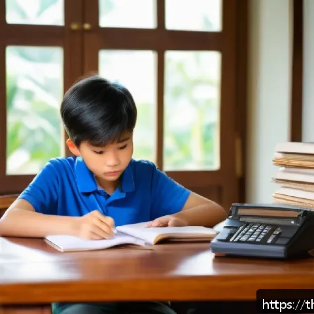 경매사 시험 중점 학습 주제 - A focused young Thai student sitting at a tidy wooden desk in a bright, cozy room, surrounded by ope...